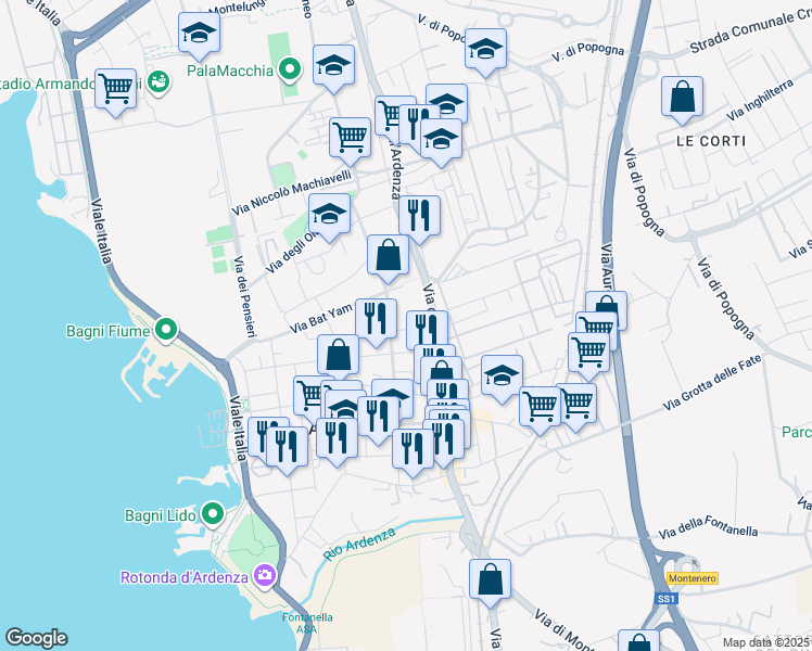 map of restaurants, bars, coffee shops, grocery stores, and more near 6 Via Angiolo Tommasi in Livorno