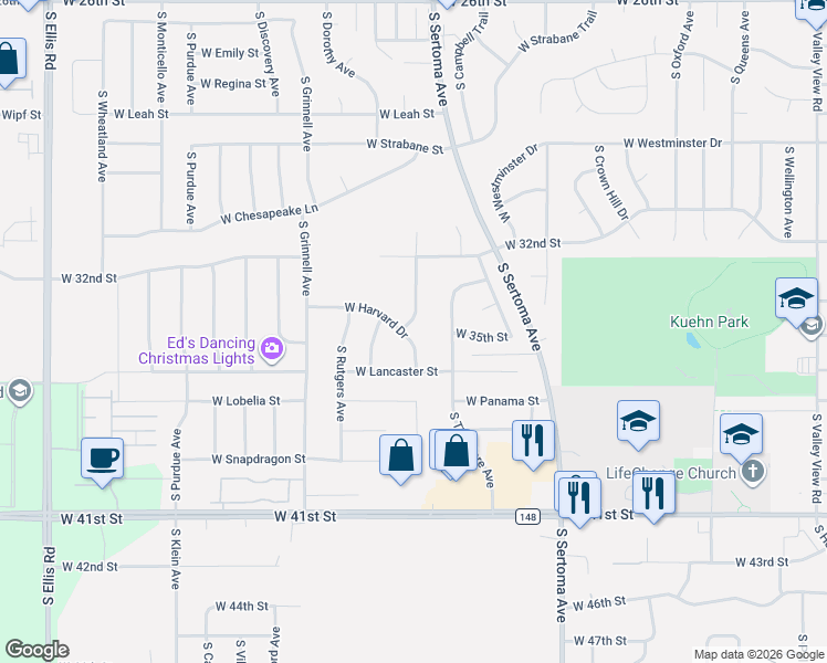 map of restaurants, bars, coffee shops, grocery stores, and more near 7200-7216 West Harvard Drive in Sioux Falls