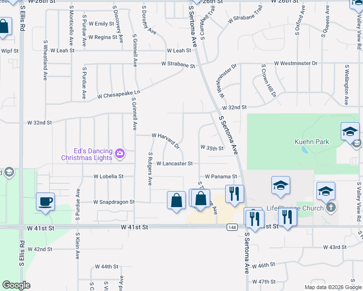 map of restaurants, bars, coffee shops, grocery stores, and more near 7200-7216 West Harvard Drive in Sioux Falls