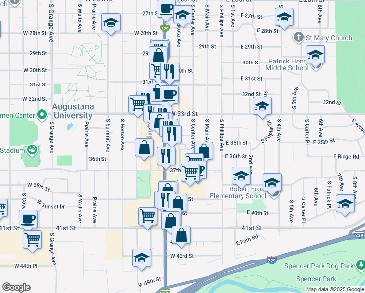 map of restaurants, bars, coffee shops, grocery stores, and more near 306 West 36th Street in Sioux Falls