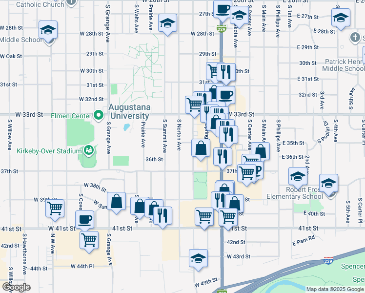 map of restaurants, bars, coffee shops, grocery stores, and more near 2714 South Norton Avenue in Sioux Falls