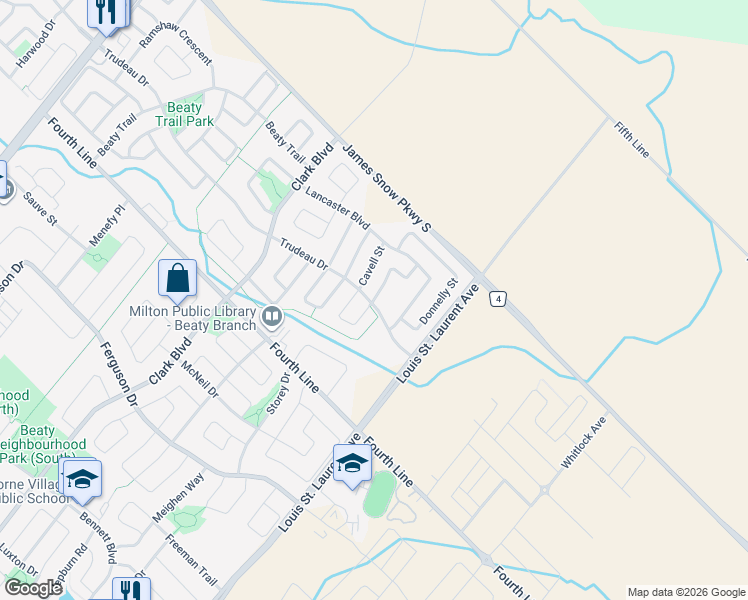 map of restaurants, bars, coffee shops, grocery stores, and more near 1618 Arthurs Way in Milton