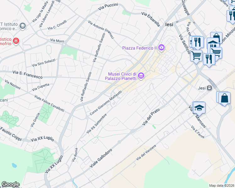 map of restaurants, bars, coffee shops, grocery stores, and more near 49C Corso Giacomo Matteotti in Jesi