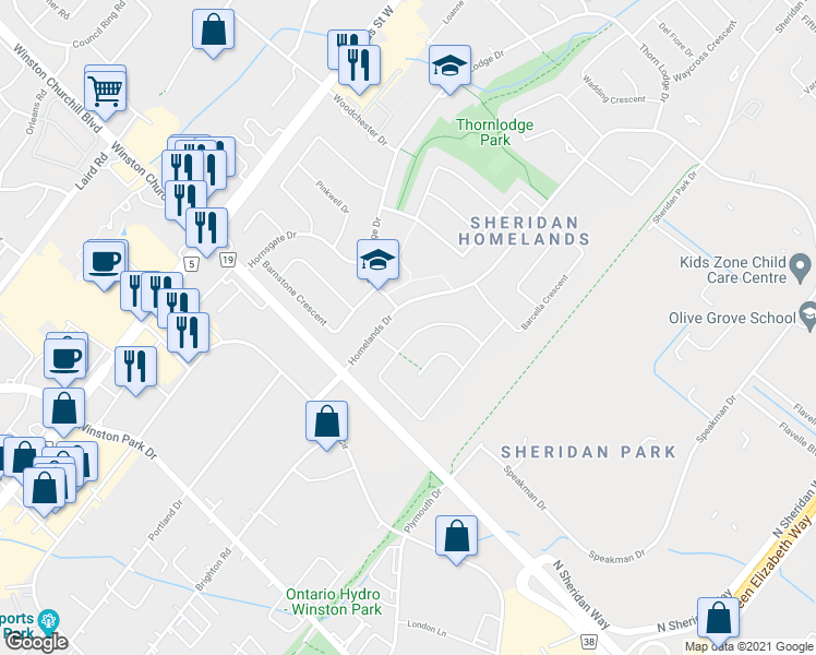 map of restaurants, bars, coffee shops, grocery stores, and more near 2802 Hollington Crescent in Mississauga