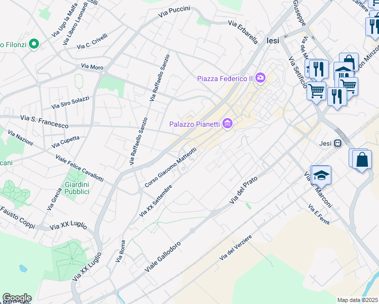 map of restaurants, bars, coffee shops, grocery stores, and more near 49C Corso Giacomo Matteotti in Jesi