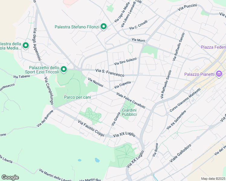 map of restaurants, bars, coffee shops, grocery stores, and more near 9 Via Francia in Jesi