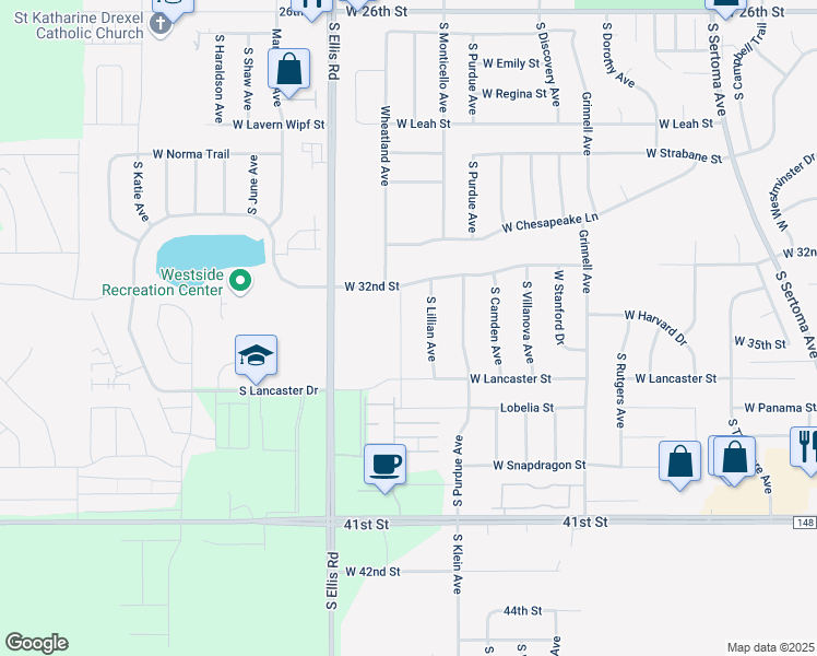 map of restaurants, bars, coffee shops, grocery stores, and more near 7900 West 32nd Street in Sioux Falls