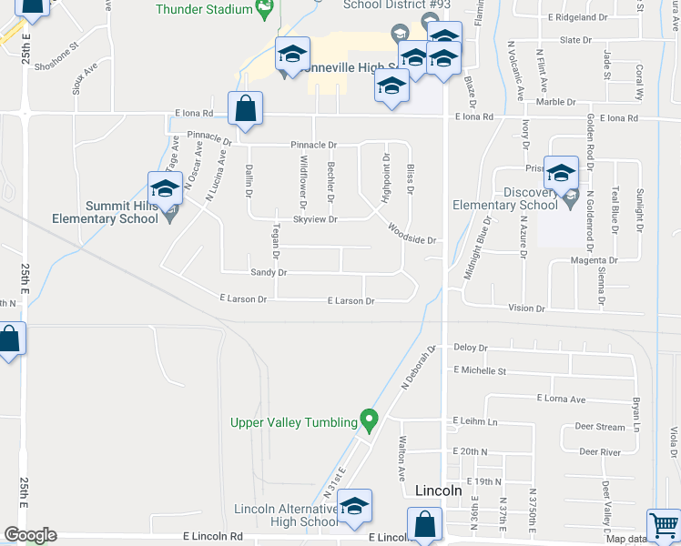 map of restaurants, bars, coffee shops, grocery stores, and more near 3269 Sandy Drive in Idaho Falls