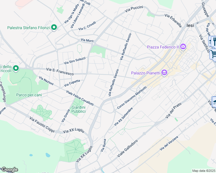 map of restaurants, bars, coffee shops, grocery stores, and more near 15 Via G. Radiciotti in Jesi