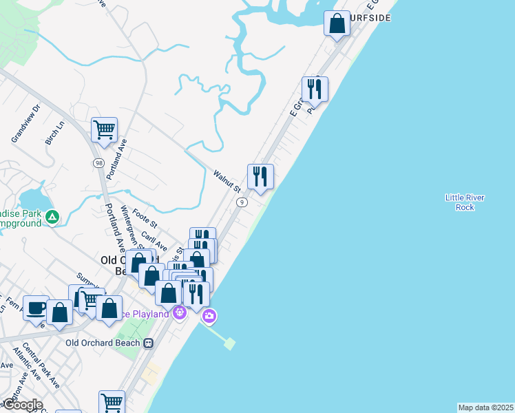 map of restaurants, bars, coffee shops, grocery stores, and more near 6 Walnut Street in Old Orchard Beach
