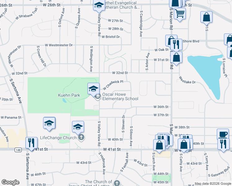 map of restaurants, bars, coffee shops, grocery stores, and more near 5700-5998 W 35th St in Sioux Falls