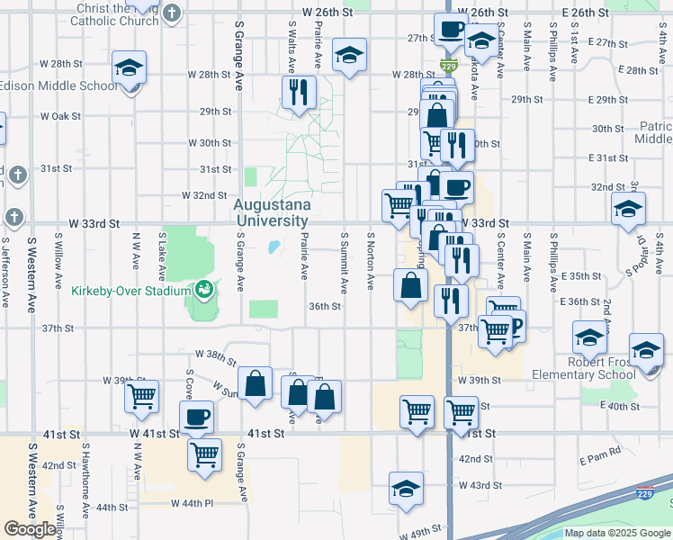 map of restaurants, bars, coffee shops, grocery stores, and more near in Sioux Falls