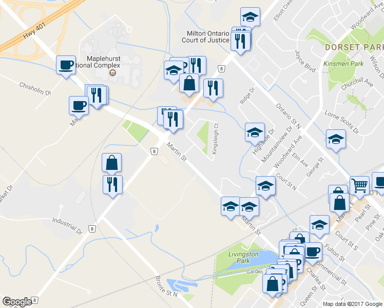 map of restaurants, bars, coffee shops, grocery stores, and more near 248 Kingsleigh Court in Milton