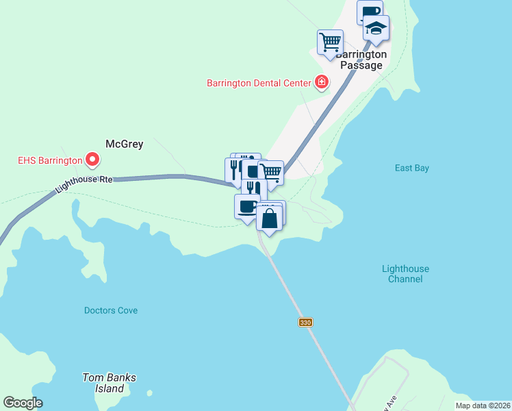 map of restaurants, bars, coffee shops, grocery stores, and more near 3 Highway 330 in McGrey