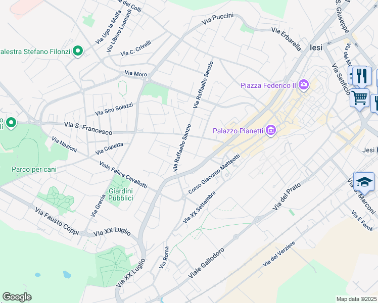 map of restaurants, bars, coffee shops, grocery stores, and more near 2 Via Gioacchino Rossini in Jesi