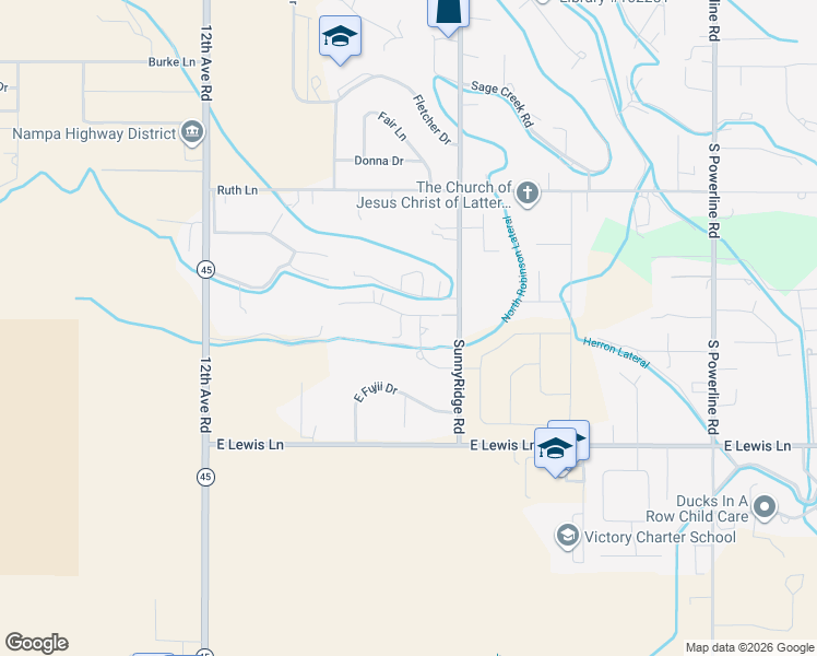 map of restaurants, bars, coffee shops, grocery stores, and more near 609 Sherry Road in Nampa