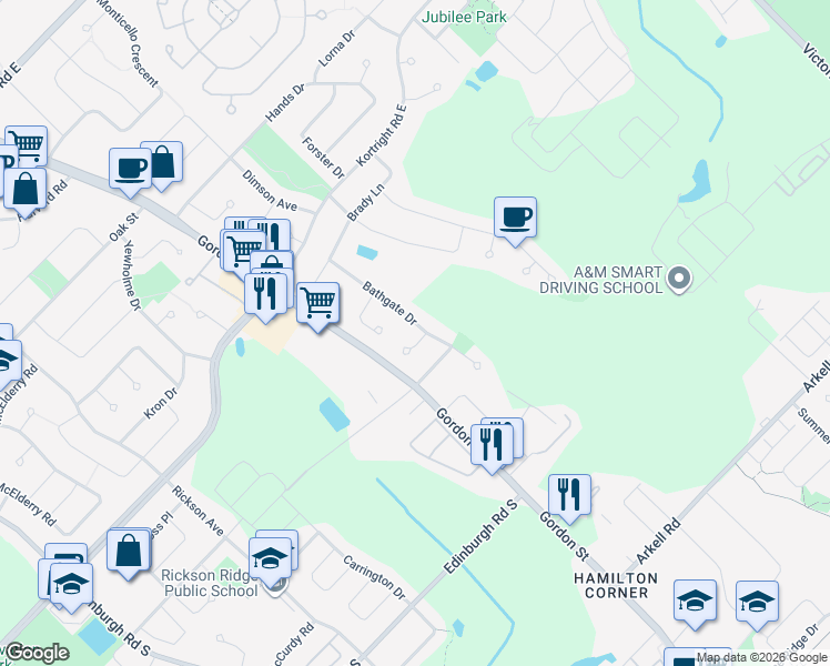 map of restaurants, bars, coffee shops, grocery stores, and more near 1 Balfour Court in Guelph