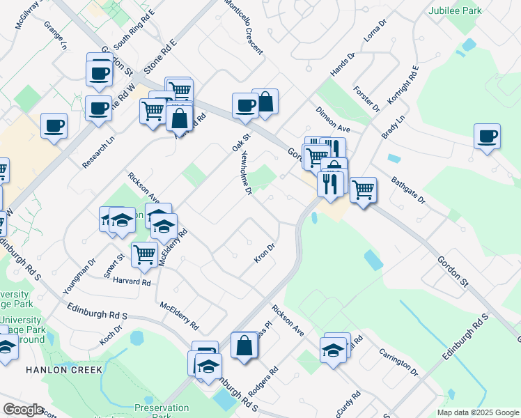 map of restaurants, bars, coffee shops, grocery stores, and more near 35 Yewholme Drive in Guelph