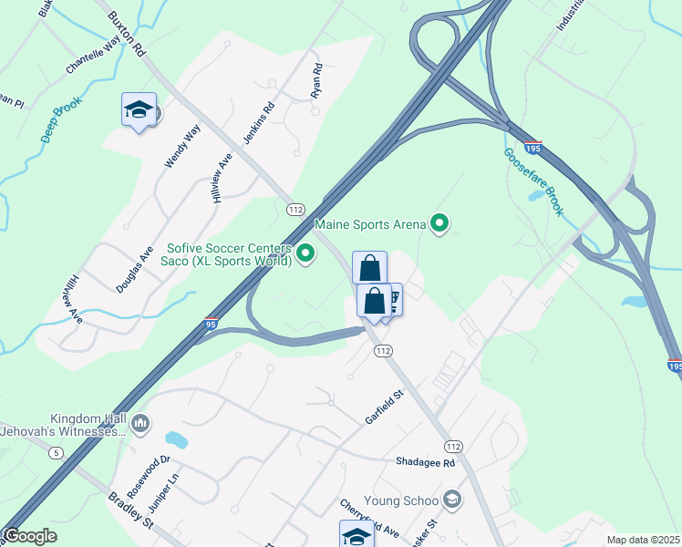 map of restaurants, bars, coffee shops, grocery stores, and more near 8 Nottingham Drive in Saco
