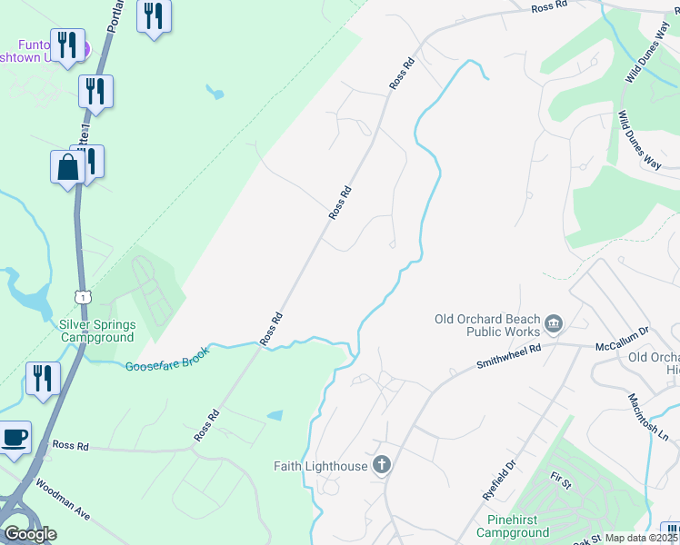 map of restaurants, bars, coffee shops, grocery stores, and more near 146 Ross Road in Old Orchard Beach
