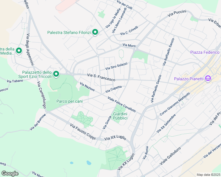 map of restaurants, bars, coffee shops, grocery stores, and more near 9 Via Cupetta in Jesi