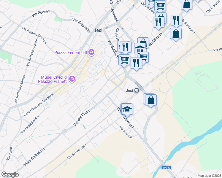 map of restaurants, bars, coffee shops, grocery stores, and more near 4BIS Via Antonio Colocci in Jesi