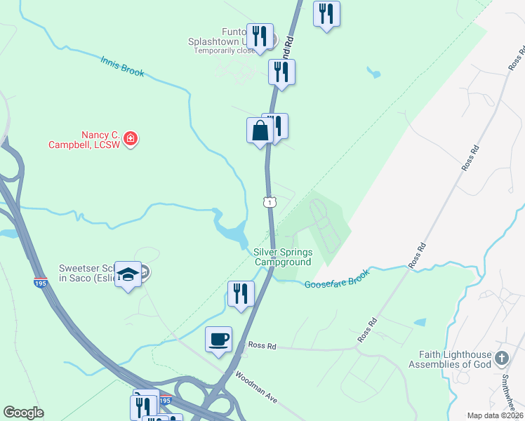 map of restaurants, bars, coffee shops, grocery stores, and more near 720 Blue Star Memorial Highway in Saco