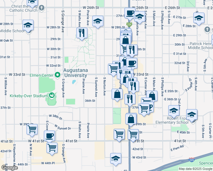 map of restaurants, bars, coffee shops, grocery stores, and more near 2606 South Norton Avenue in Sioux Falls
