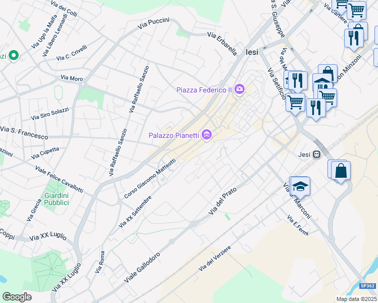 map of restaurants, bars, coffee shops, grocery stores, and more near 10 Mura Occidentali in Jesi