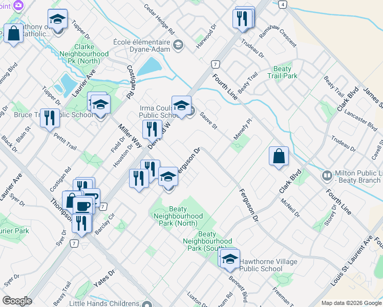 map of restaurants, bars, coffee shops, grocery stores, and more near 675 Best Road in Milton