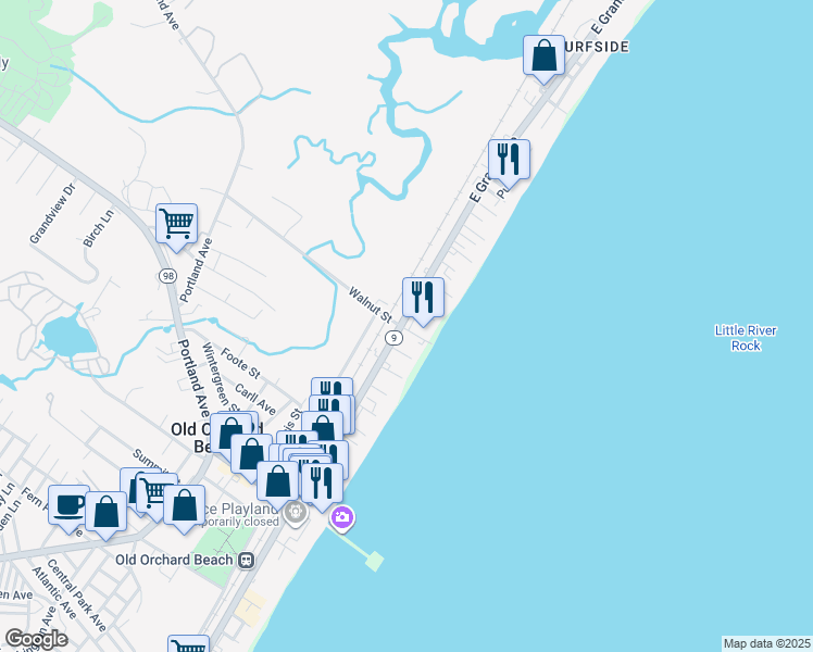 map of restaurants, bars, coffee shops, grocery stores, and more near 6 Walnut Street in Old Orchard Beach