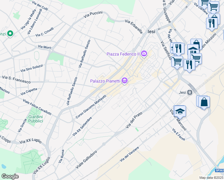 map of restaurants, bars, coffee shops, grocery stores, and more near 10 Mura Occidentali in Jesi