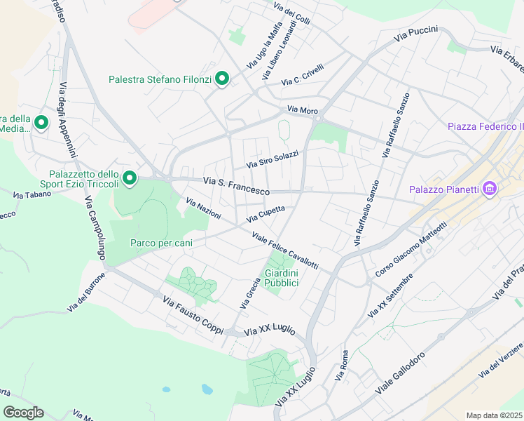 map of restaurants, bars, coffee shops, grocery stores, and more near 9 Via Cupetta in Jesi