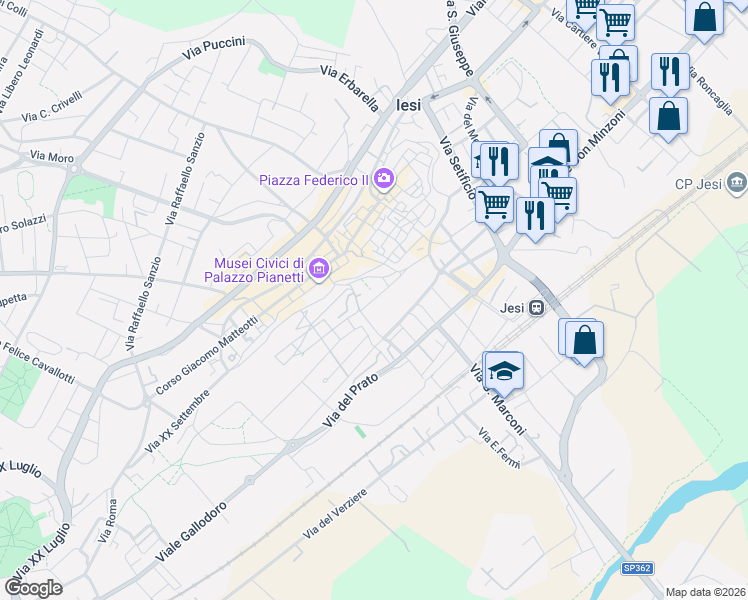 map of restaurants, bars, coffee shops, grocery stores, and more near 5 Via del Lavatoio in Jesi