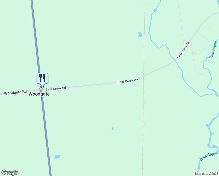 map of restaurants, bars, coffee shops, grocery stores, and more near 1216 Bear Creek Road in Woodgate