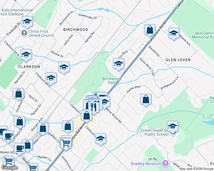 map of restaurants, bars, coffee shops, grocery stores, and more near in Mississauga