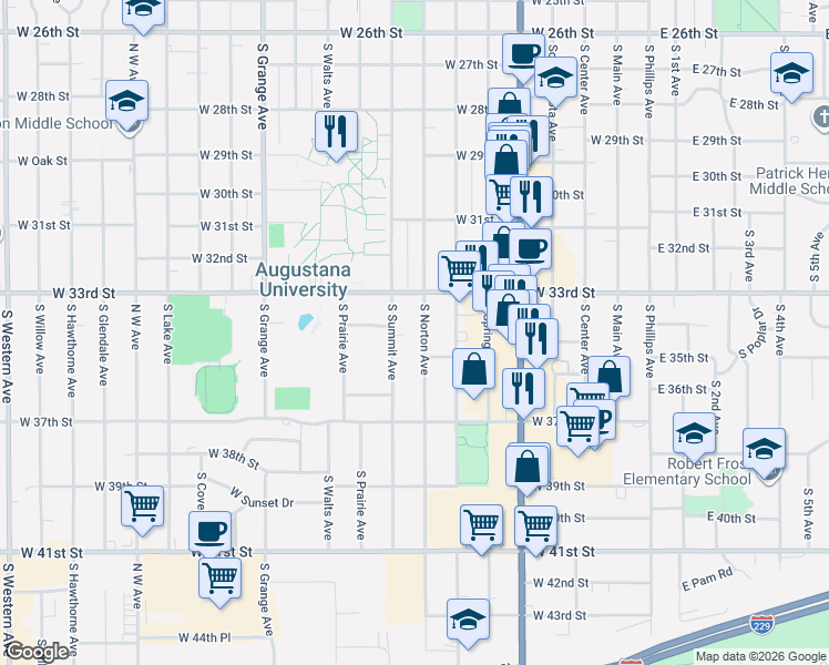 map of restaurants, bars, coffee shops, grocery stores, and more near 2606 South Norton Avenue in Sioux Falls