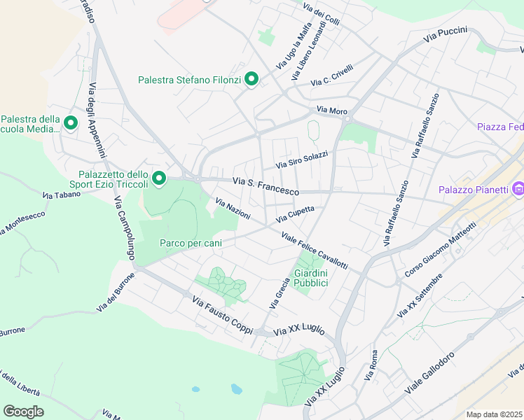 map of restaurants, bars, coffee shops, grocery stores, and more near 2 Largo Europa in Jesi