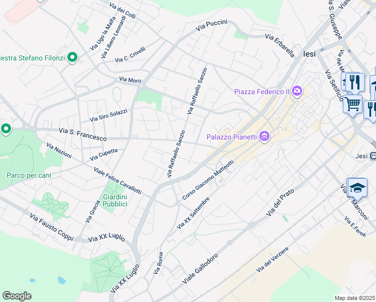 map of restaurants, bars, coffee shops, grocery stores, and more near 2 Via Gioacchino Rossini in Jesi