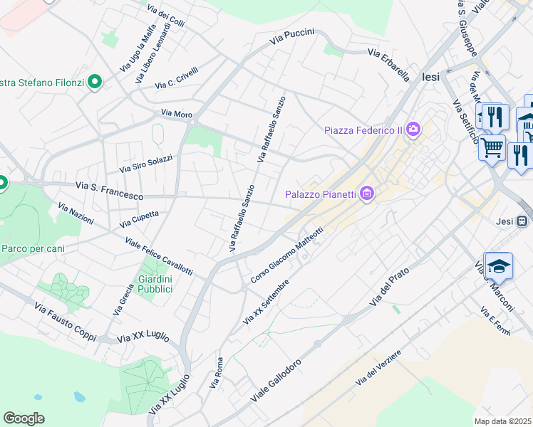 map of restaurants, bars, coffee shops, grocery stores, and more near 2 Via Gioacchino Rossini in Jesi