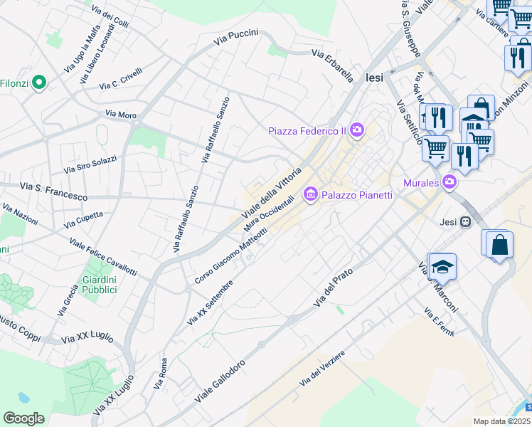 map of restaurants, bars, coffee shops, grocery stores, and more near 10 Mura Occidentali in Jesi