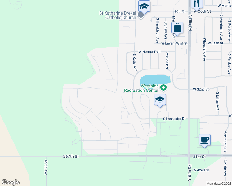 map of restaurants, bars, coffee shops, grocery stores, and more near West Broek Drive in Sioux Falls