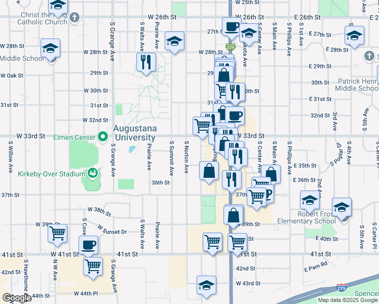 map of restaurants, bars, coffee shops, grocery stores, and more near 2606 South Norton Avenue in Sioux Falls