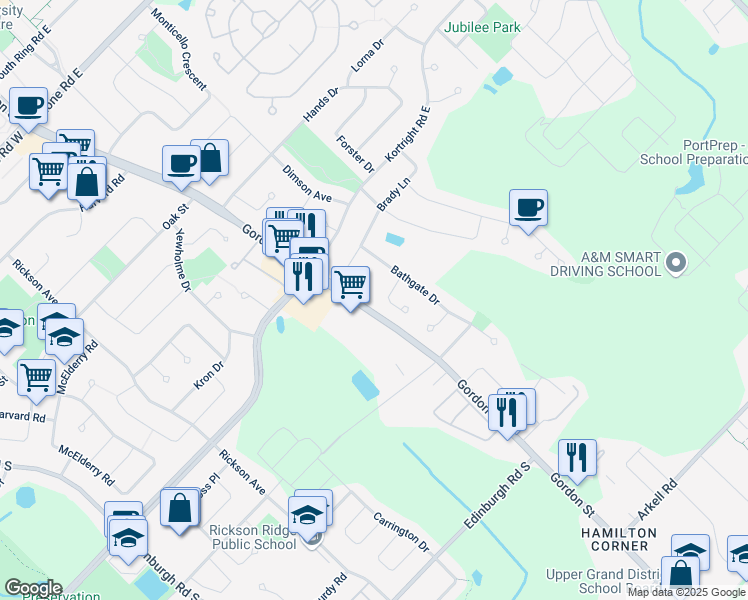 map of restaurants, bars, coffee shops, grocery stores, and more near 11 Lyle Place in Guelph