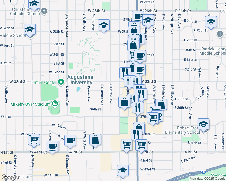 map of restaurants, bars, coffee shops, grocery stores, and more near 2606 South Norton Avenue in Sioux Falls