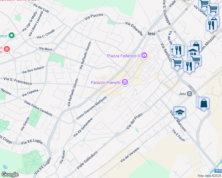 map of restaurants, bars, coffee shops, grocery stores, and more near 10 Mura Occidentali in Jesi
