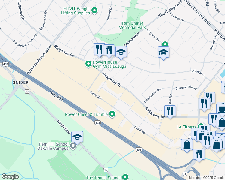 map of restaurants, bars, coffee shops, grocery stores, and more near in Mississauga