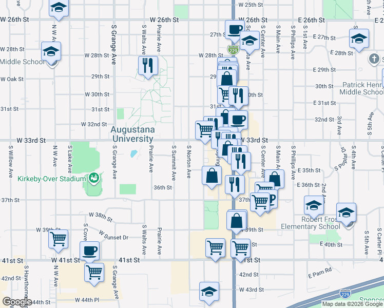 map of restaurants, bars, coffee shops, grocery stores, and more near 2606 South Norton Avenue in Sioux Falls