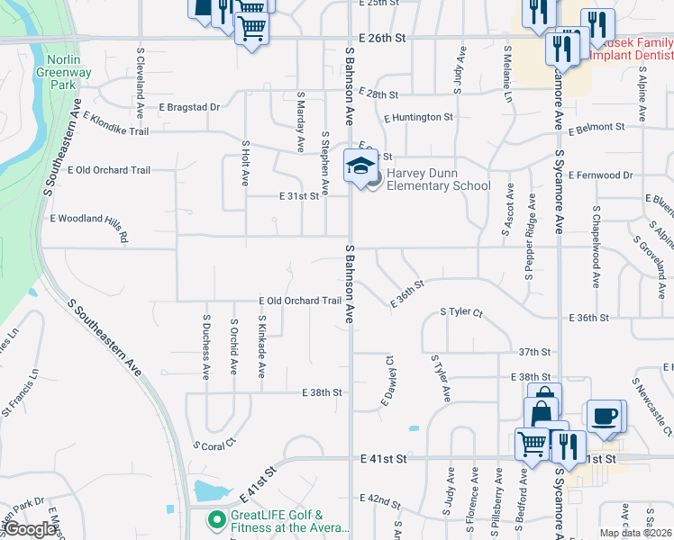 map of restaurants, bars, coffee shops, grocery stores, and more near 3501 E Anoka Cir in Sioux Falls