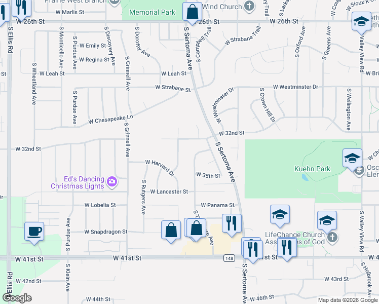 map of restaurants, bars, coffee shops, grocery stores, and more near 2400-2598 South Eisenhower Avenue in Sioux Falls